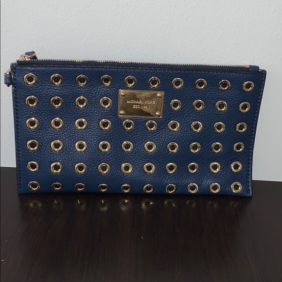 navy blue and gold clutch